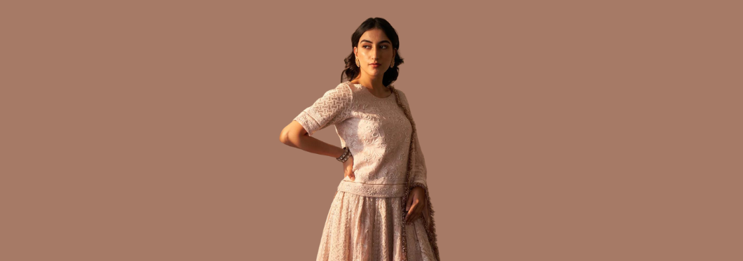 white chikankari lehenga