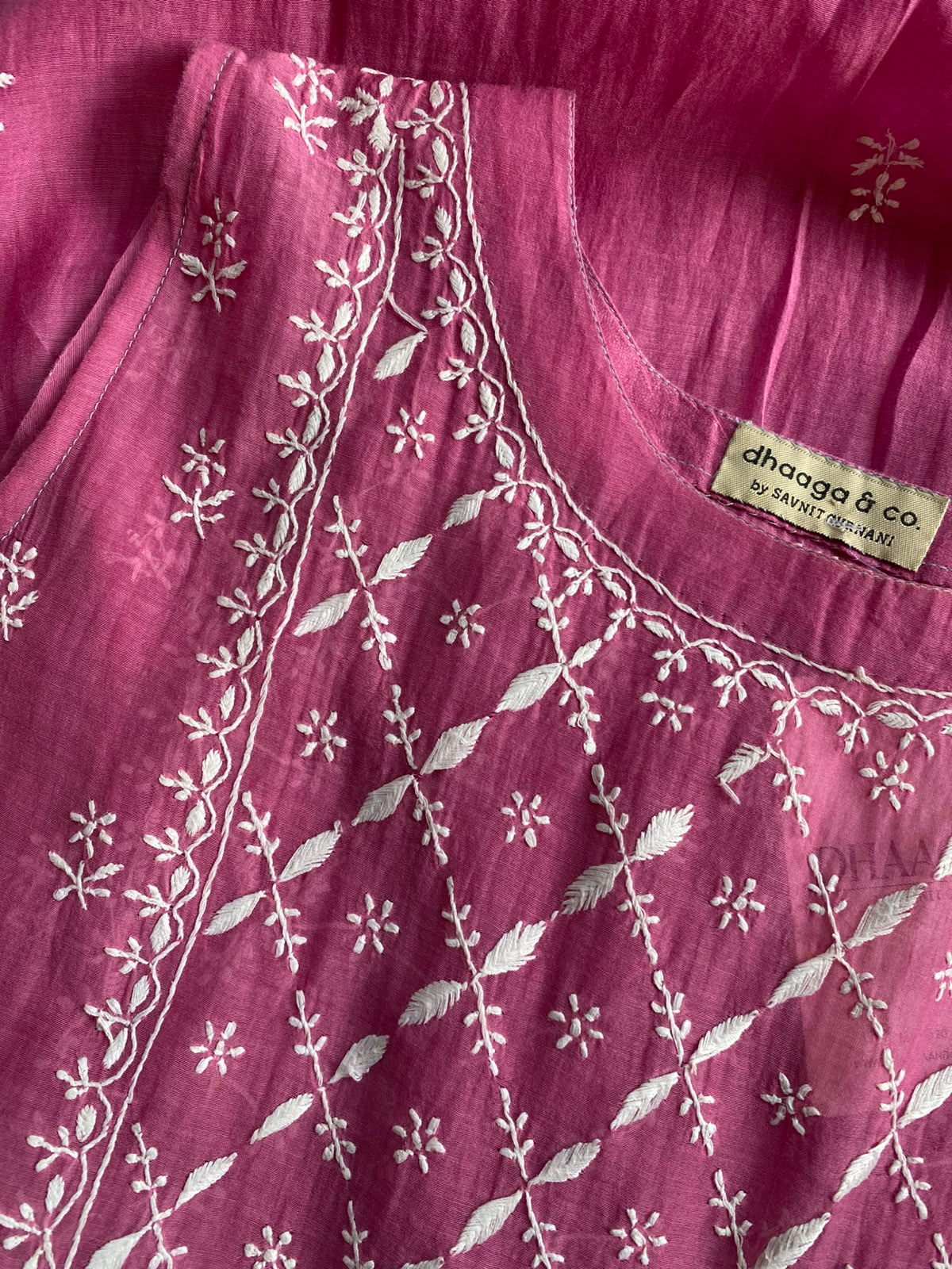 Magenta Ombre Sleeveless Chikankari dress