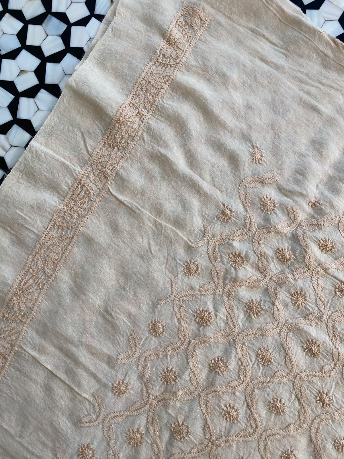 Biege moonga silk chikankari men's sadri