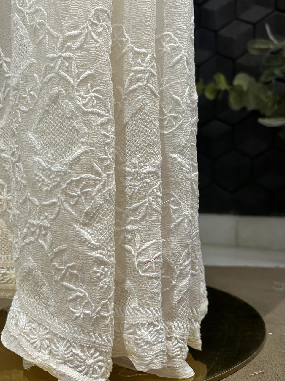 Premium White Chiffon Chikankari Saree With Statement Chikankari Jaal