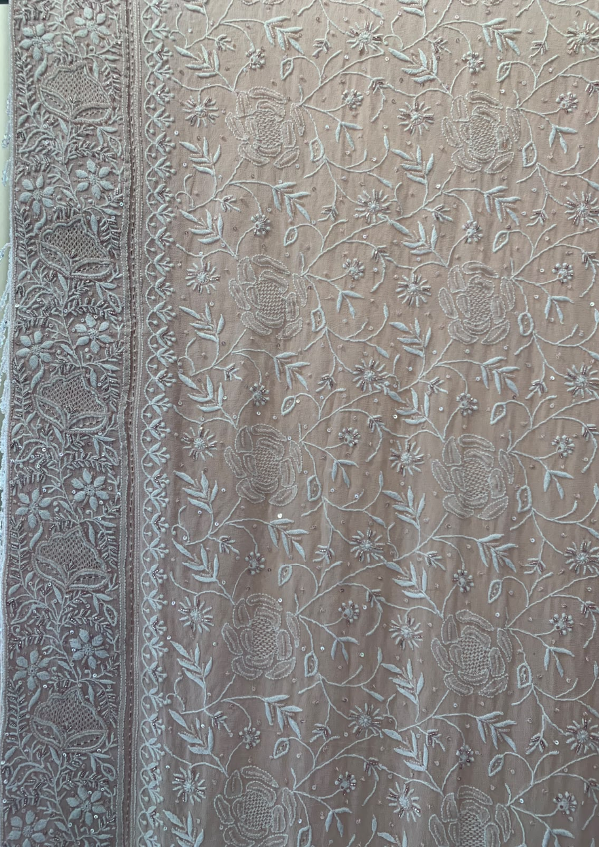 Pink Rose Boota Georgette Chikankari Saree