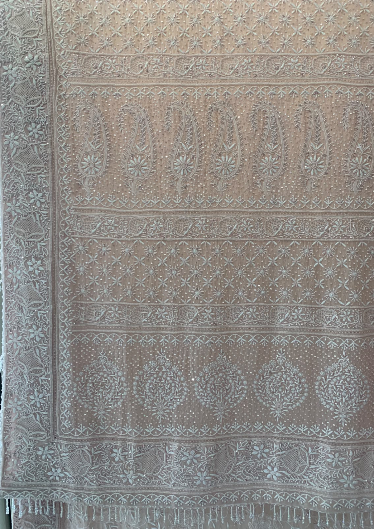 Pink Rose Boota Georgette Chikankari Saree