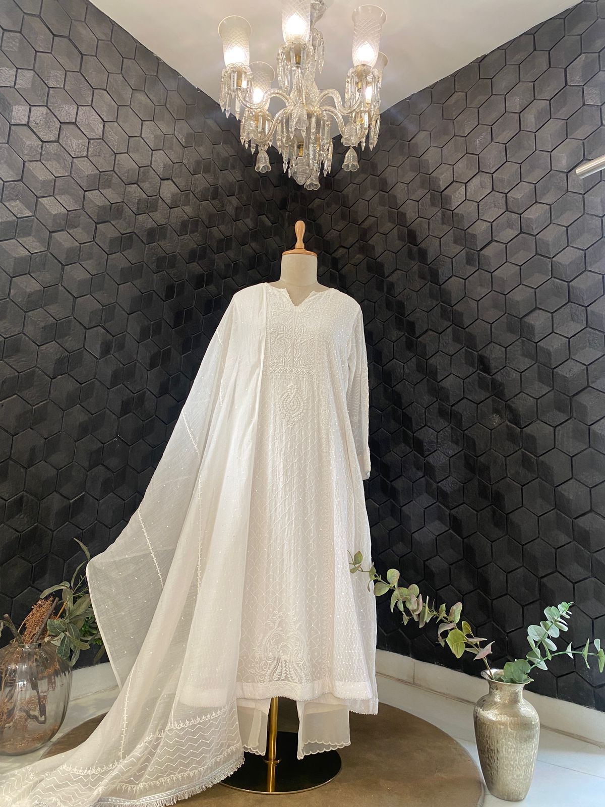 Pure White Mul Chanderi Chikankari Kurta Set