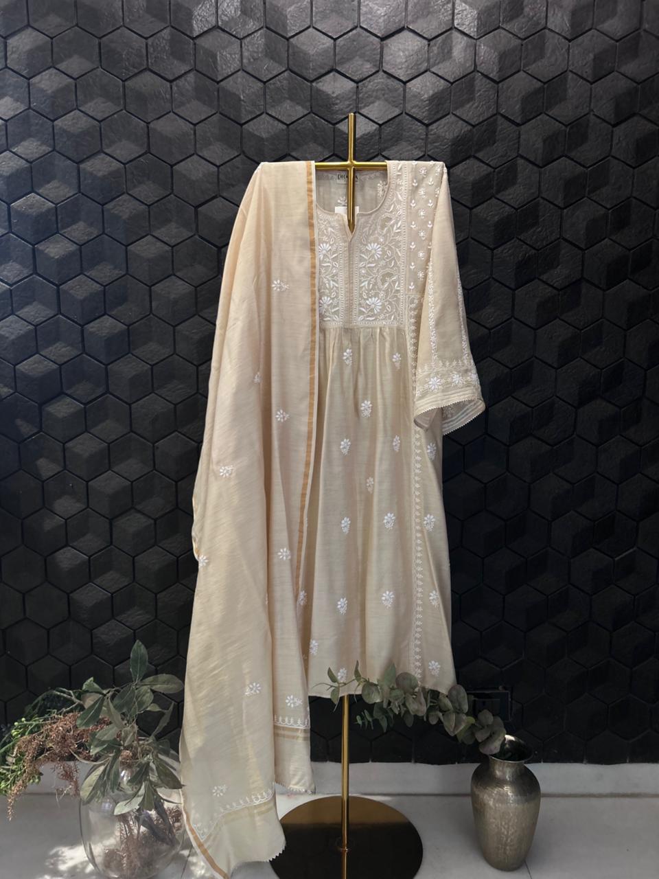 Beige Moonga Silk Suit Set