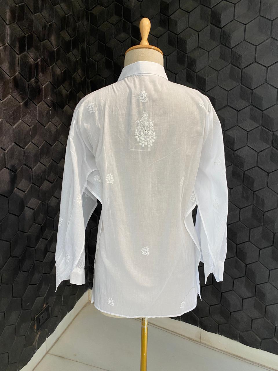 White mul CHANDERI Chikankari co-ord set