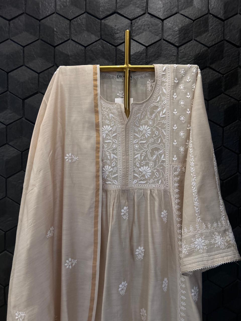 Beige Moonga Silk Suit Set