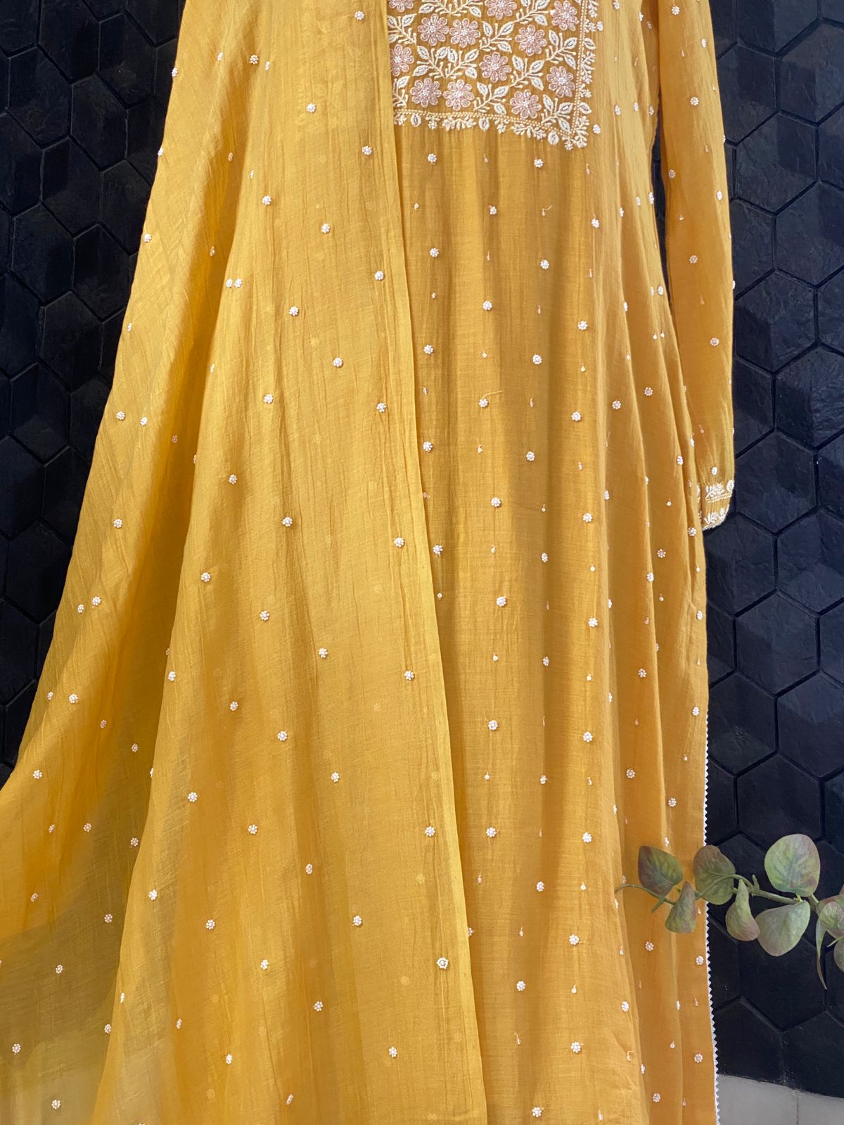 Mustard Mul Chanderi Suit Set