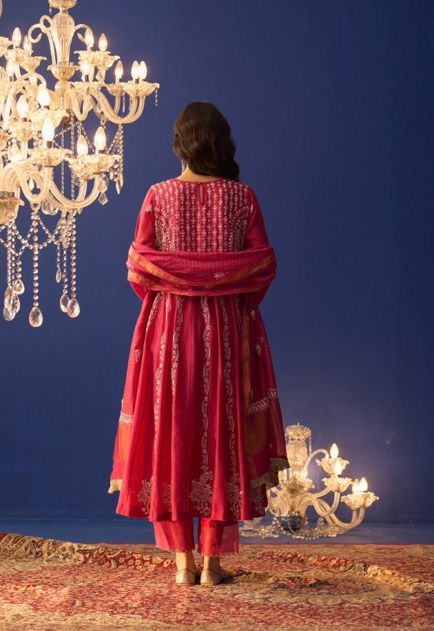 Hot Pink Chanderi Anarkali Set