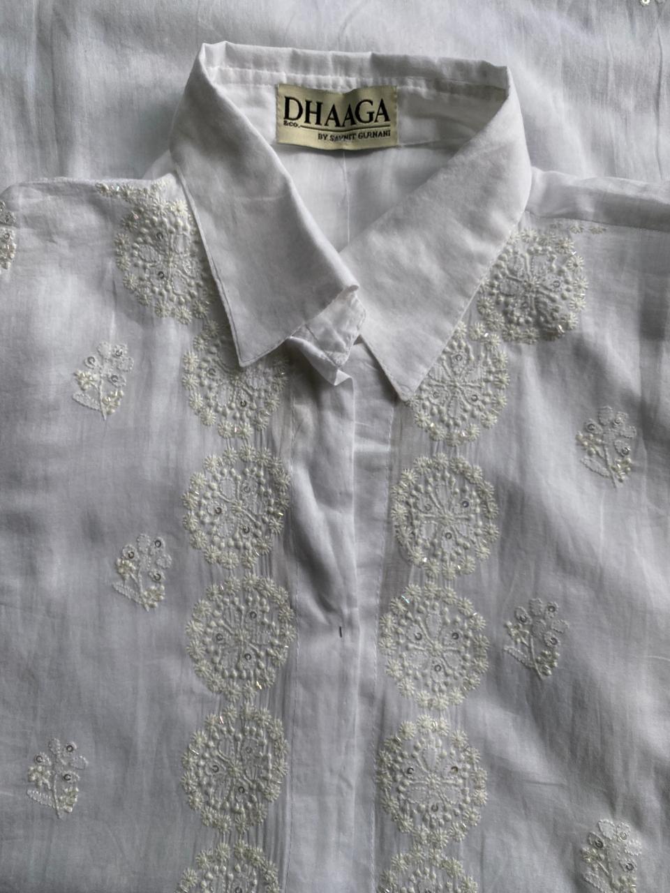 White mul CHANDERI Chikankari co-ord set