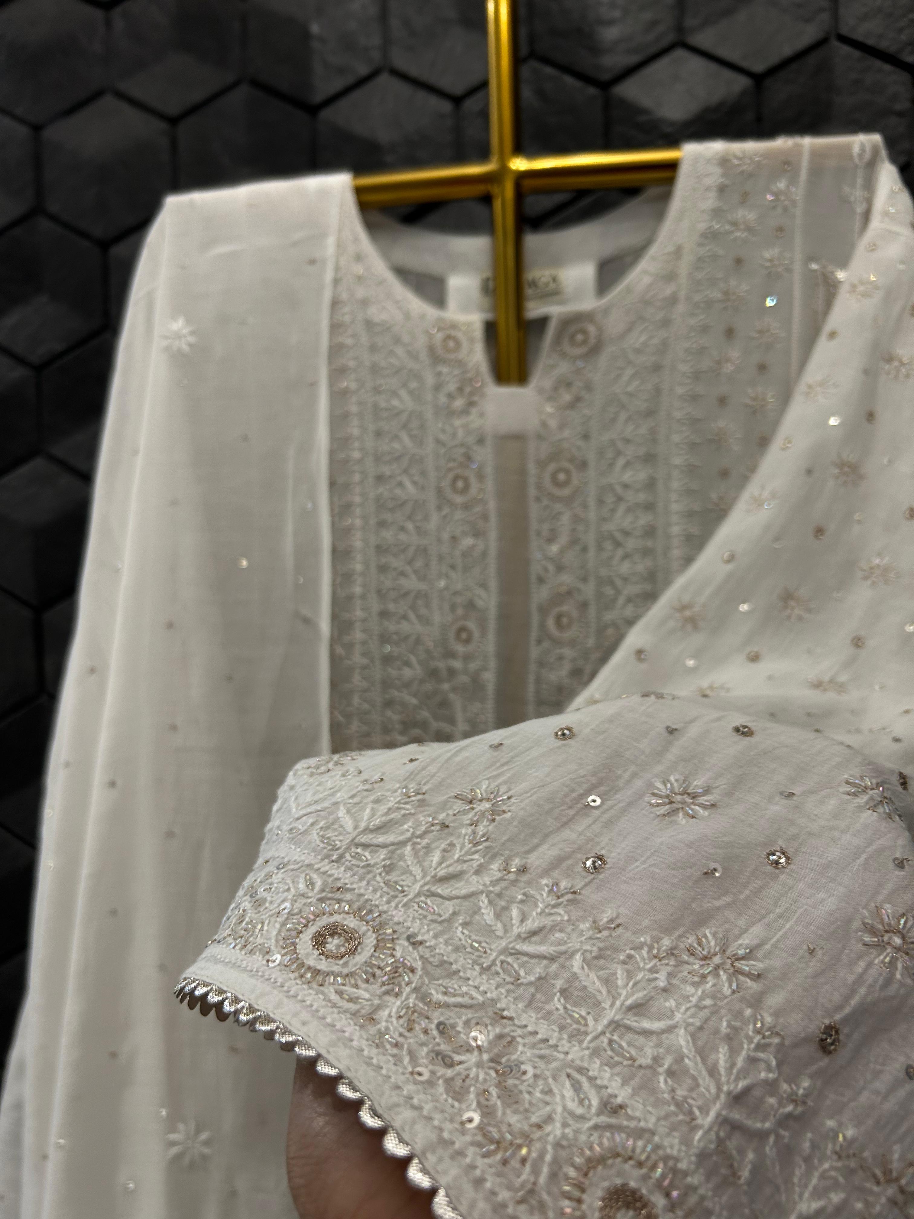 Pink Ombre Mul Chanderi Anarkali Set
