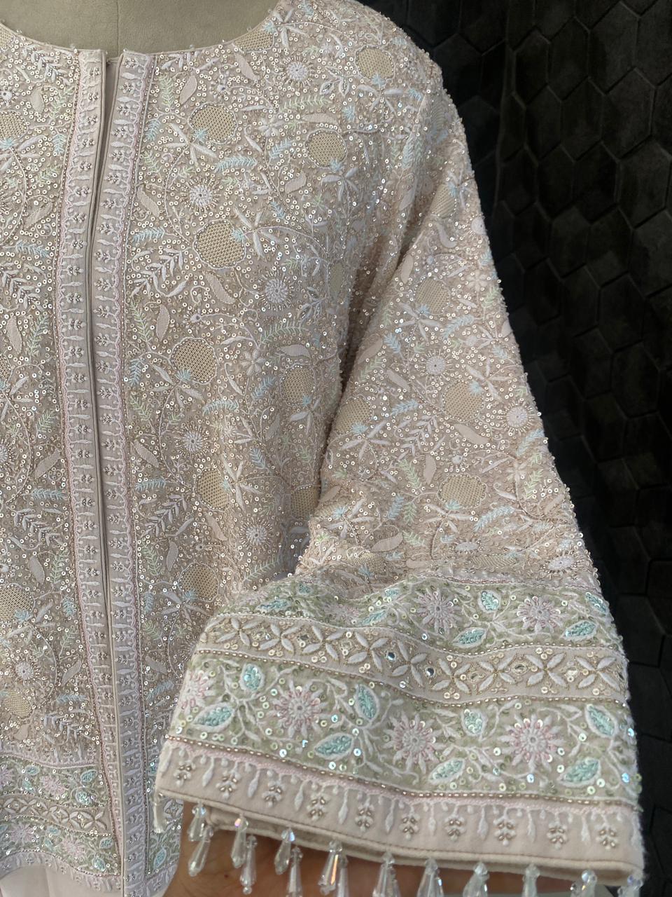 Ivory Georgette Chikankari Gilet Set