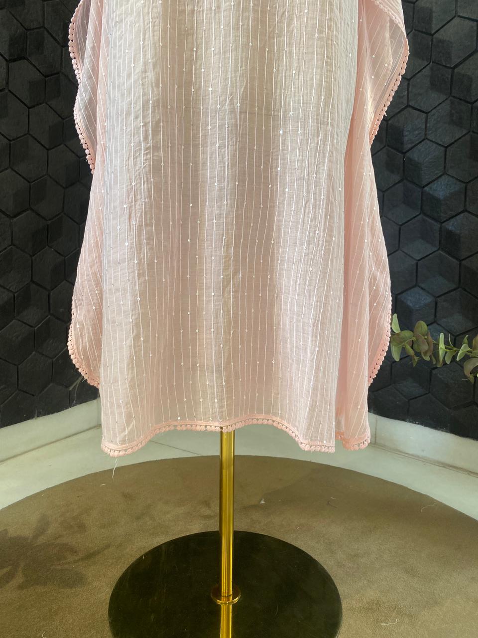 Pink Mul Chanderi Chikankari Kaftan