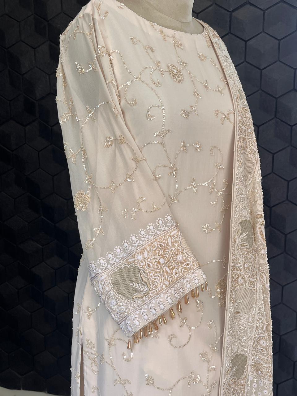 Ivory Gold Georgette Suit Set