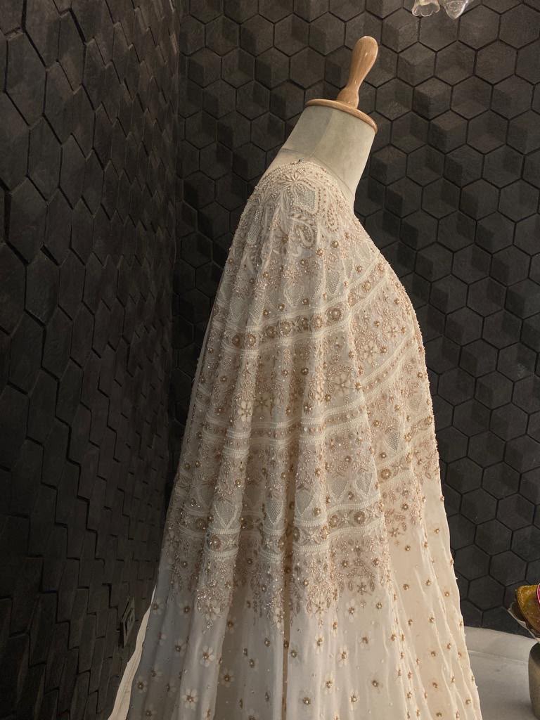 Ivory And Gold Chikankari and Zardozi Lehenga Set