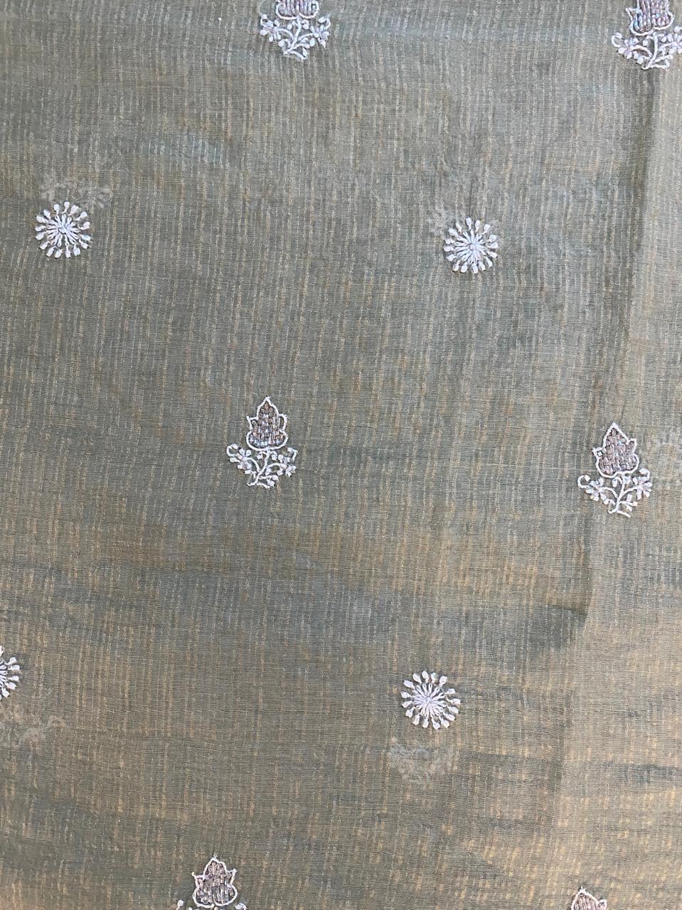 Sage Green Golden striped Tissue Men's Kurta