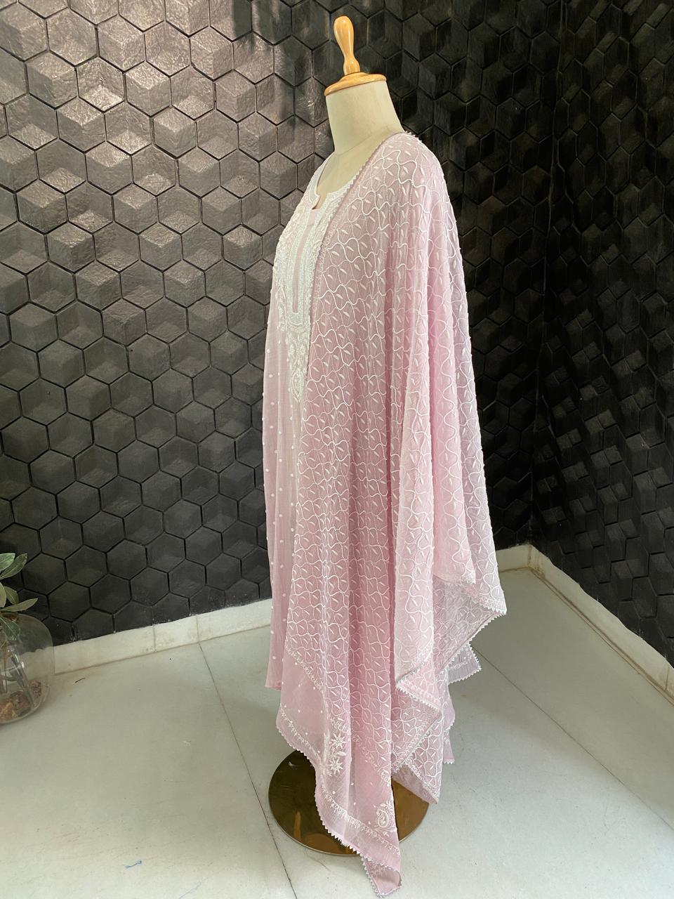 Lilac Mul Chanderi Chikankari Kurta Set
