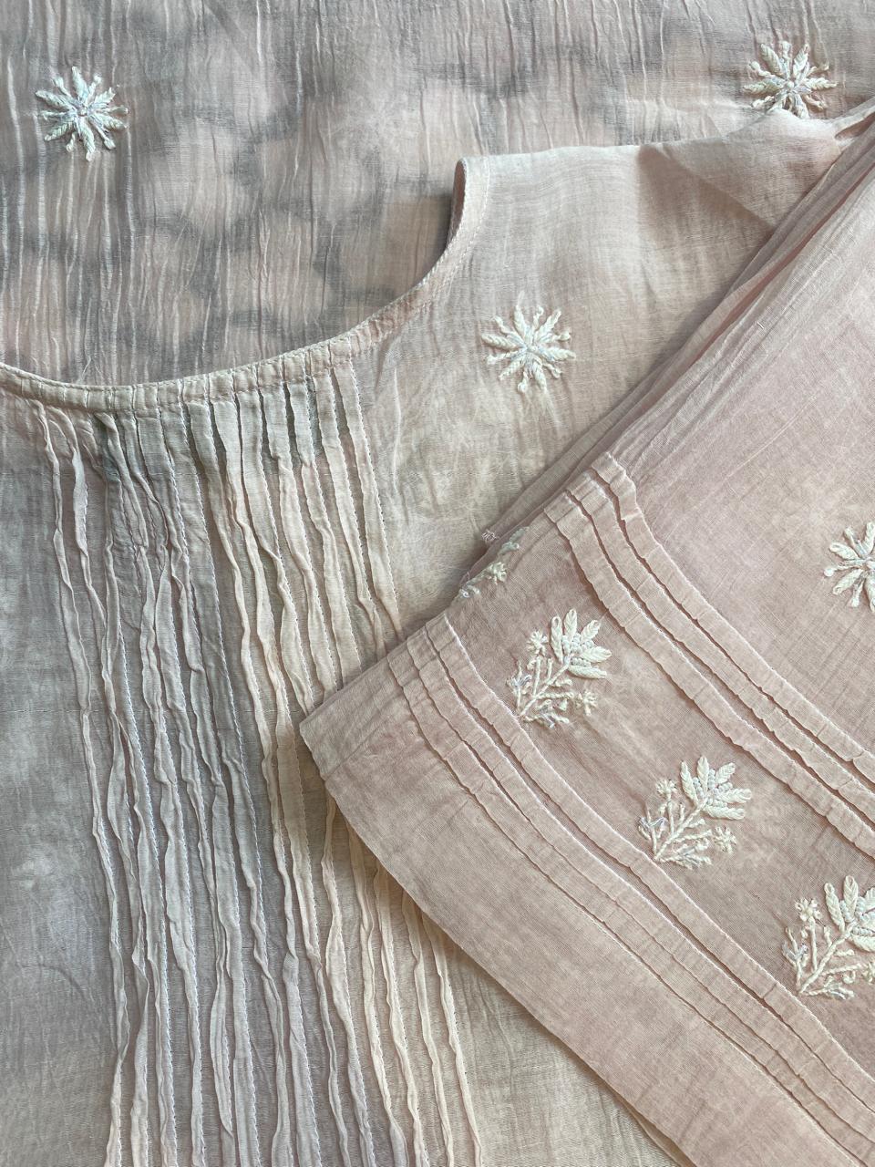Blush Pink mul chanderi chikankari co-ord set