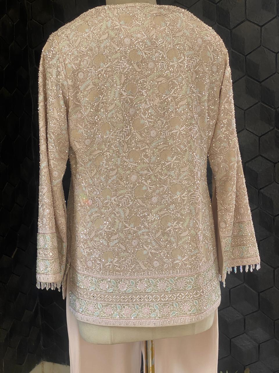 Ivory Georgette Chikankari Gilet Set