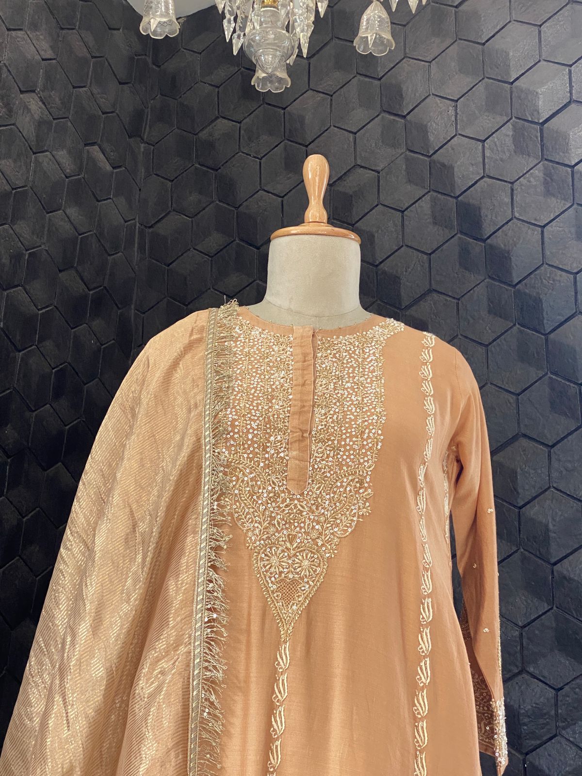 Brown Chanderi Suit Set