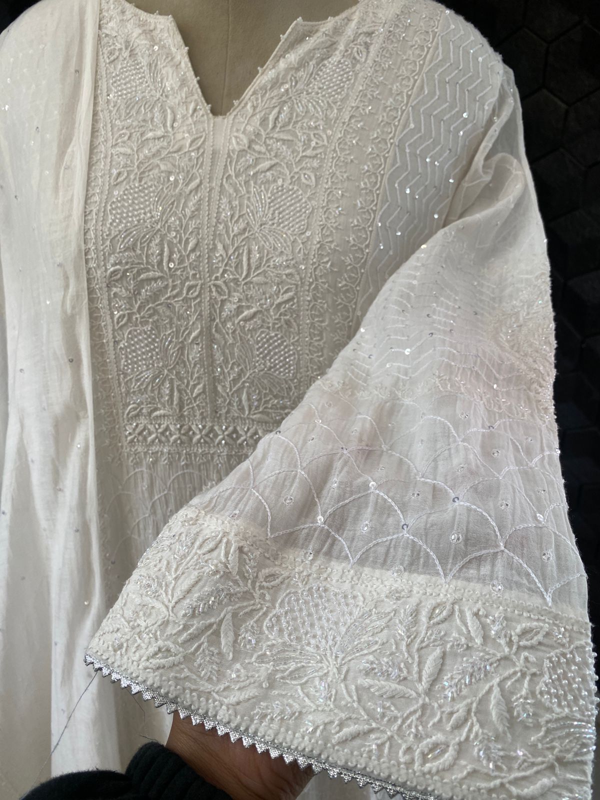 Pure White Mul Chanderi Chikankari Kurta Set