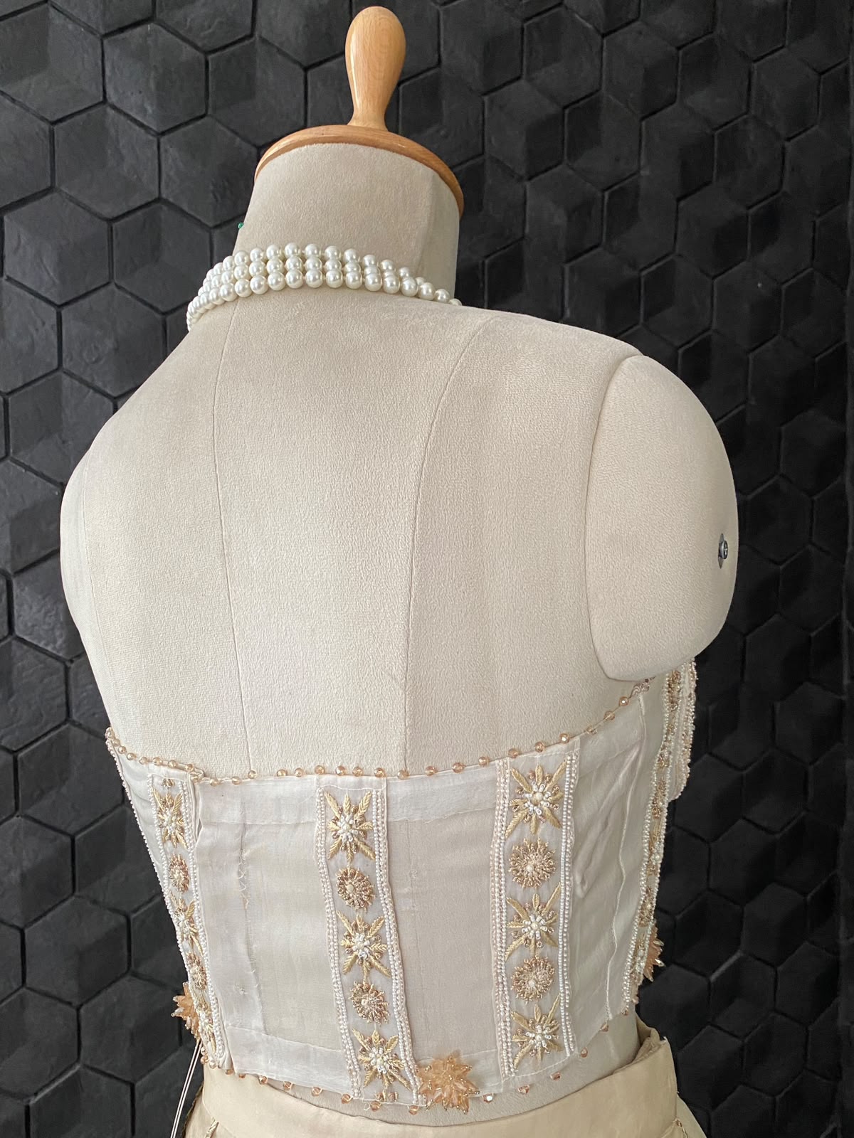 Ivory Chikankari Bustier With Beige Organza Skirt