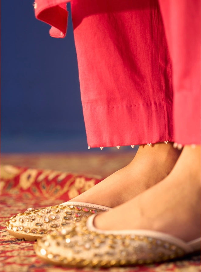 Fuschia Pink Mul Chanderi Chikankari Kurta Set