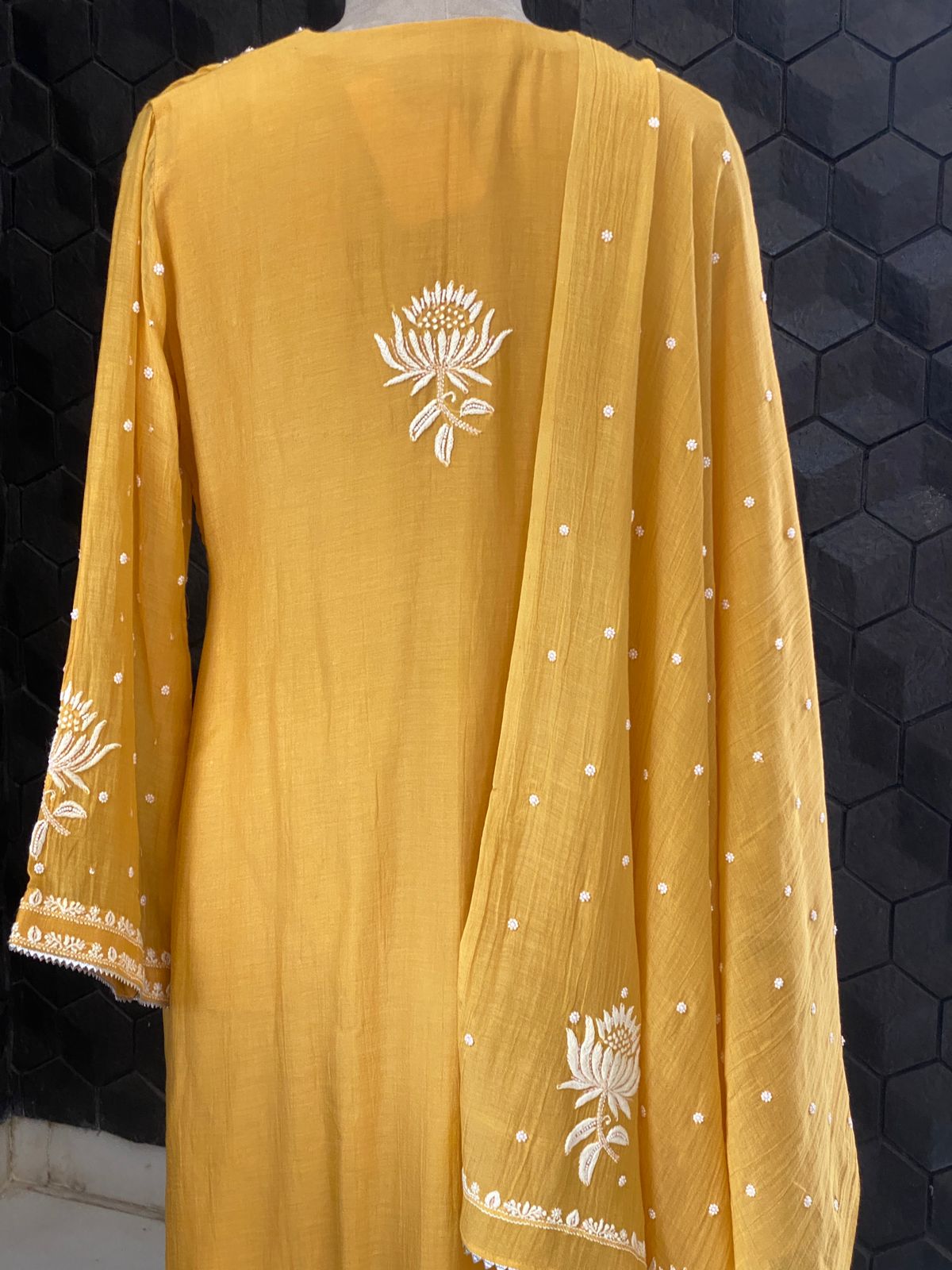 Mustard Mul Chanderi Suit Set