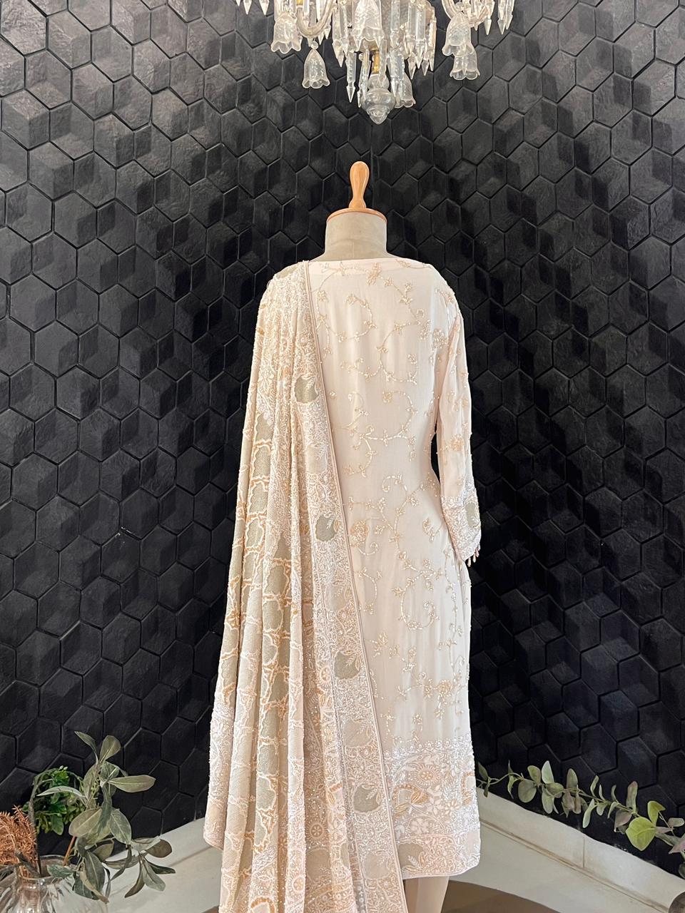 Ivory Gold Georgette Suit Set