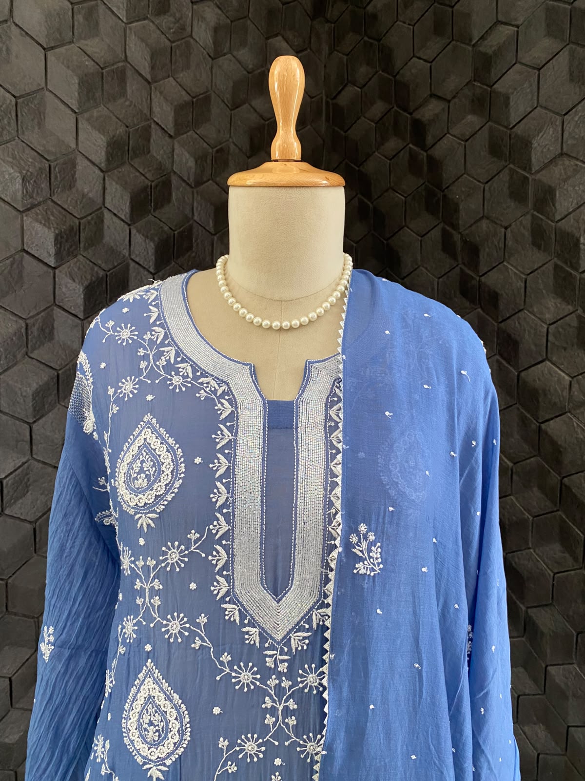 Cobalt Blue Mul Chanderi Chikankari Kurta Set