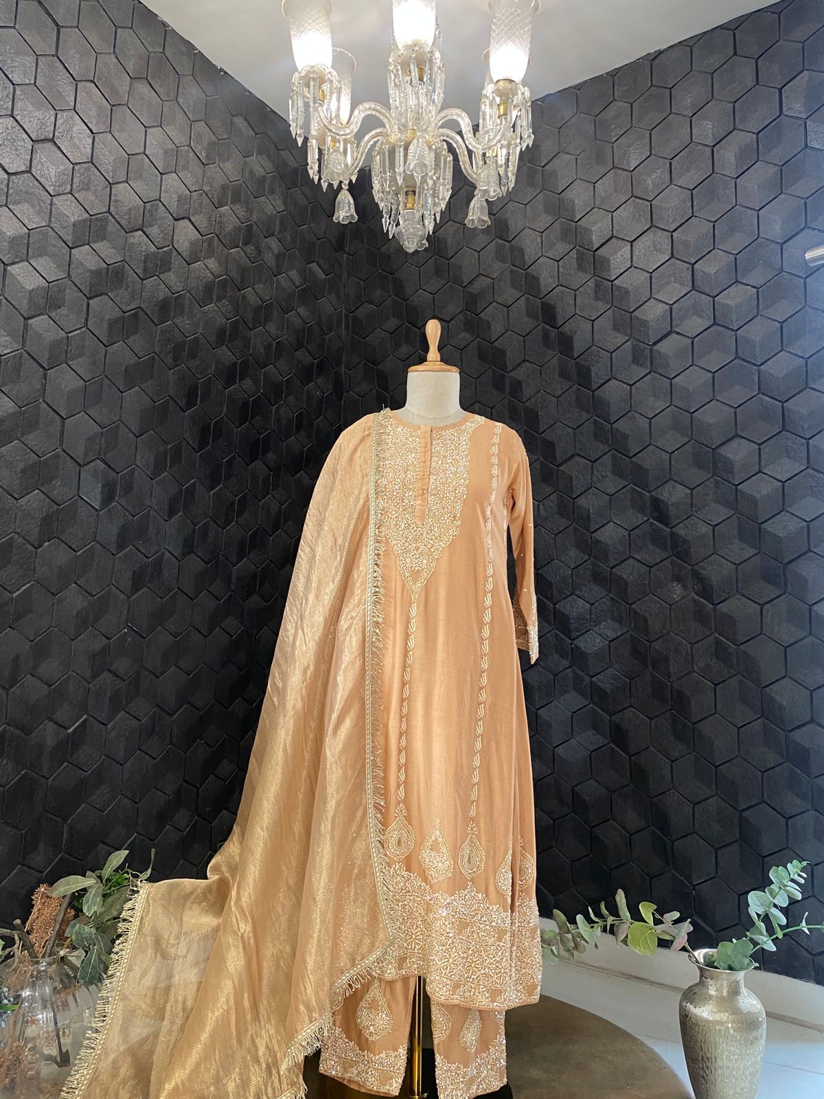 Brown Chanderi Suit Set