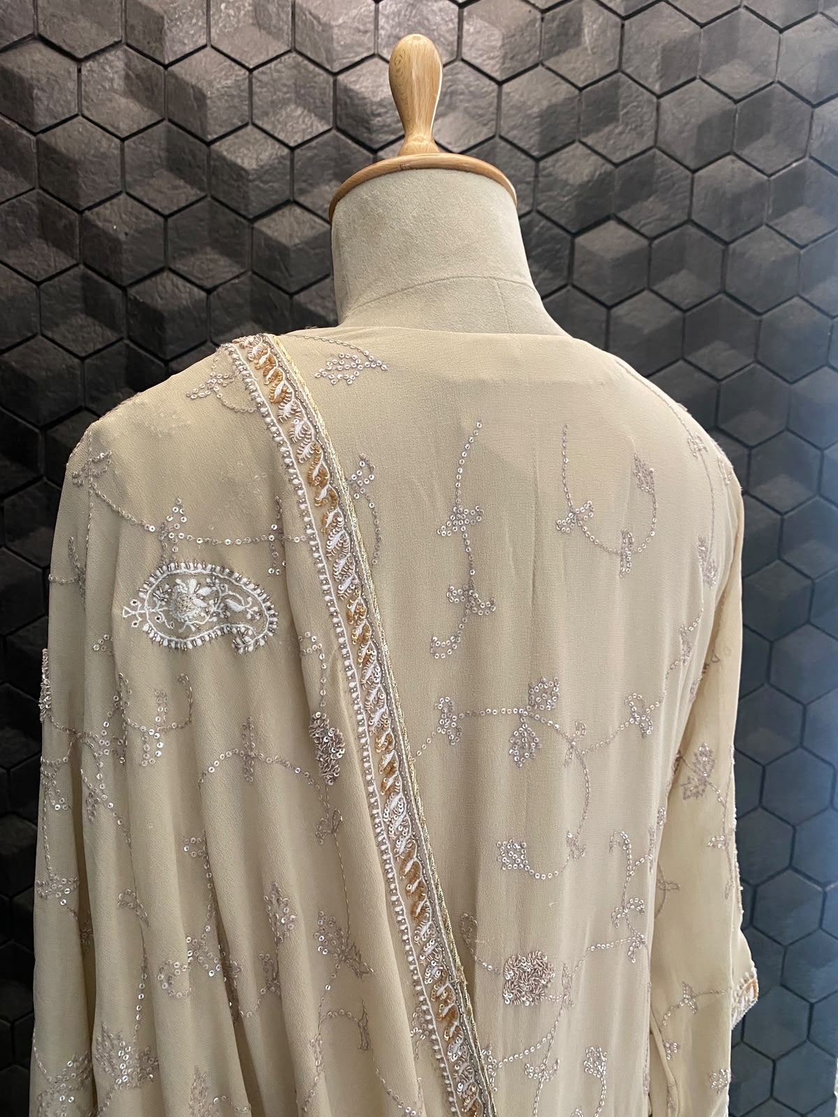 Beige Georgette Chikankari Kurta Set