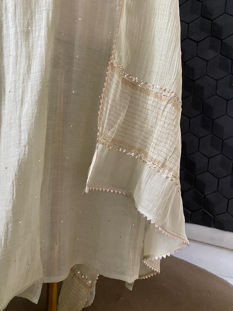 Pista Green Mul Chanderi Mukaish kurta Set
