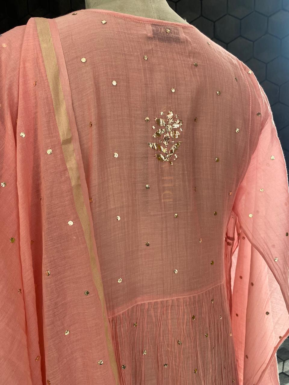 Pink Ombre Mul Chanderi A-Line Kurta Set