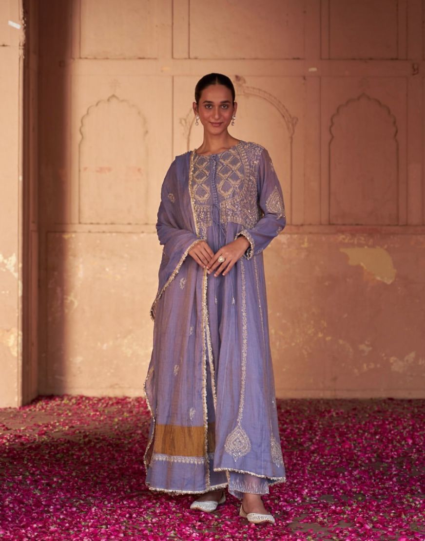 Lavender Tissue Chikankari Anarkali Set