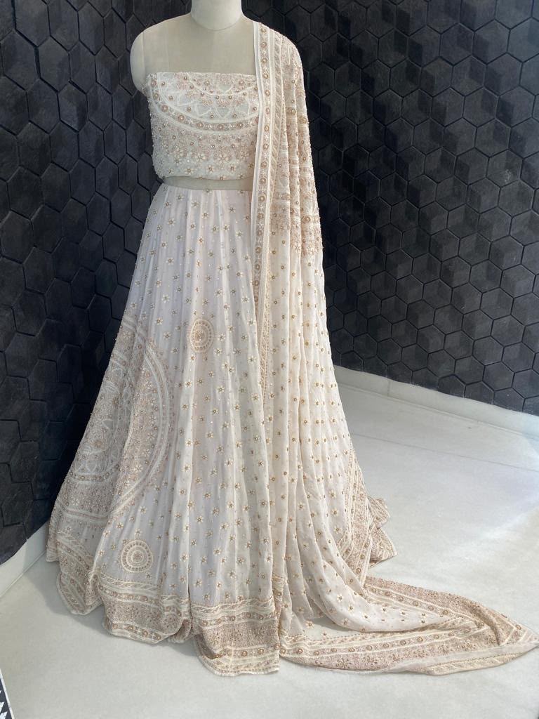 Ivory And Gold Chikankari and Zardozi Lehenga Set