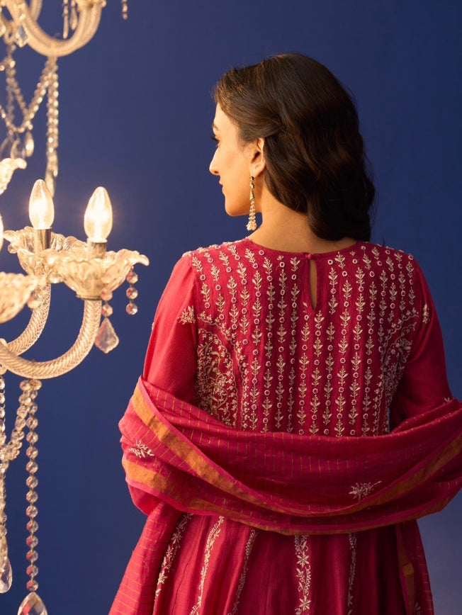 Hot Pink Chanderi Anarkali Set