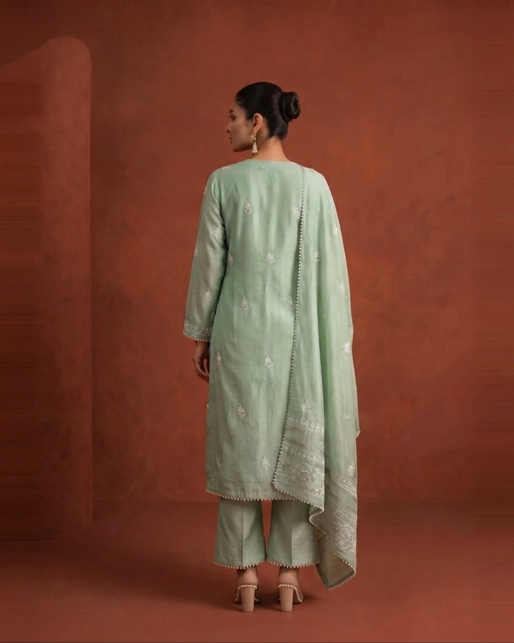 Sage Green Moonga Silk Kurta Set