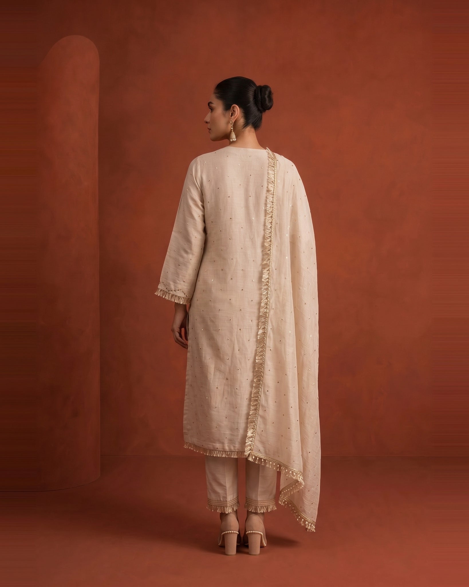 Beige Golden tissue Mukaish and Kamdani kurta