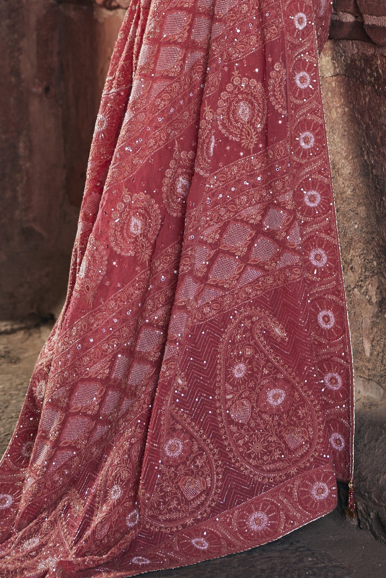 Aayat Saree - Fuchsia Georgette Paisley Boota Saree