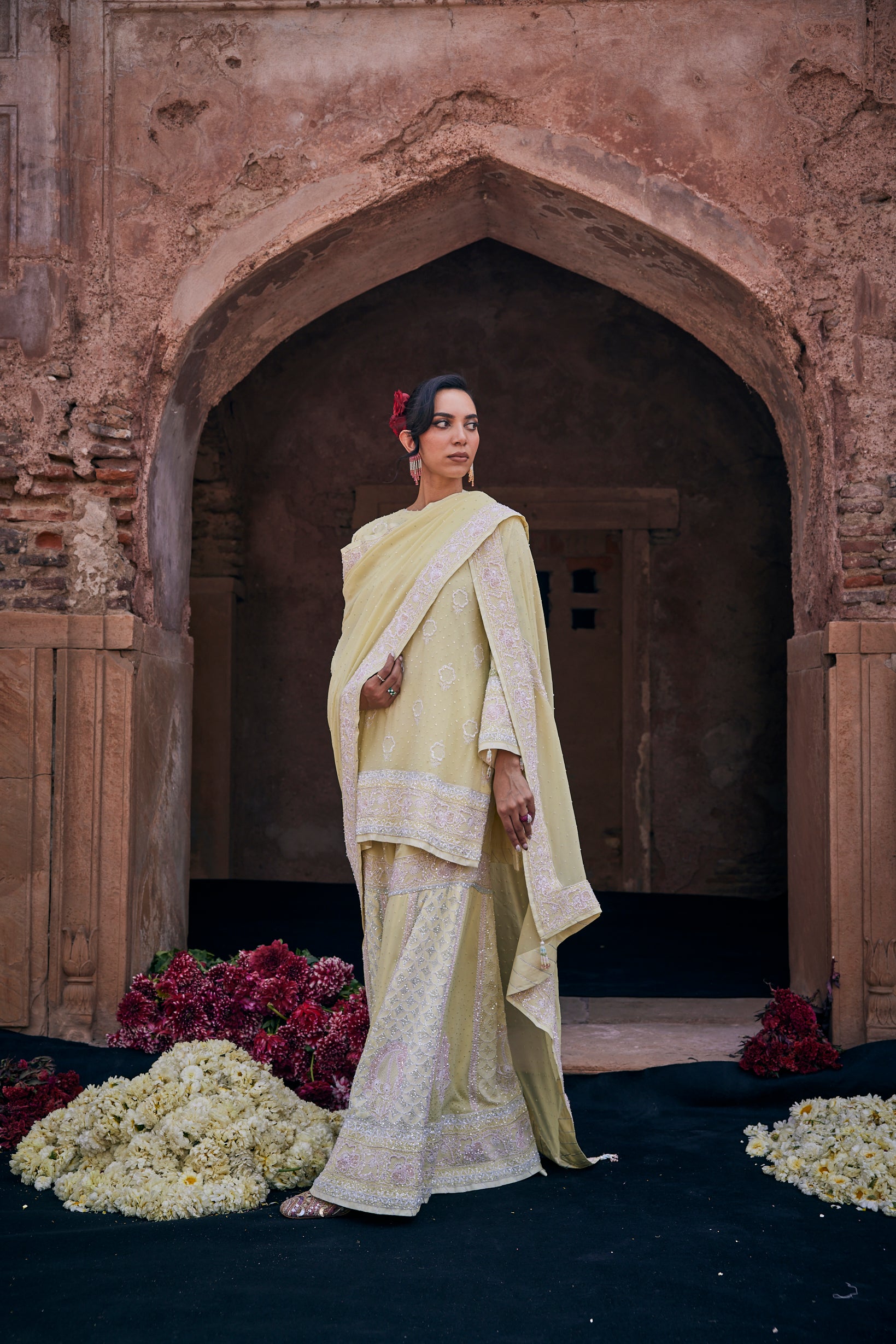 Naira Sharara Set - Yellow Georgette Floral Sharara Set