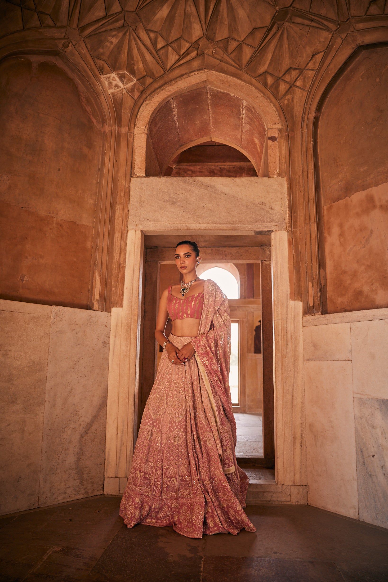 Nazm Lehenga Set - Pink Georgette Ek-taar Lehenga Set