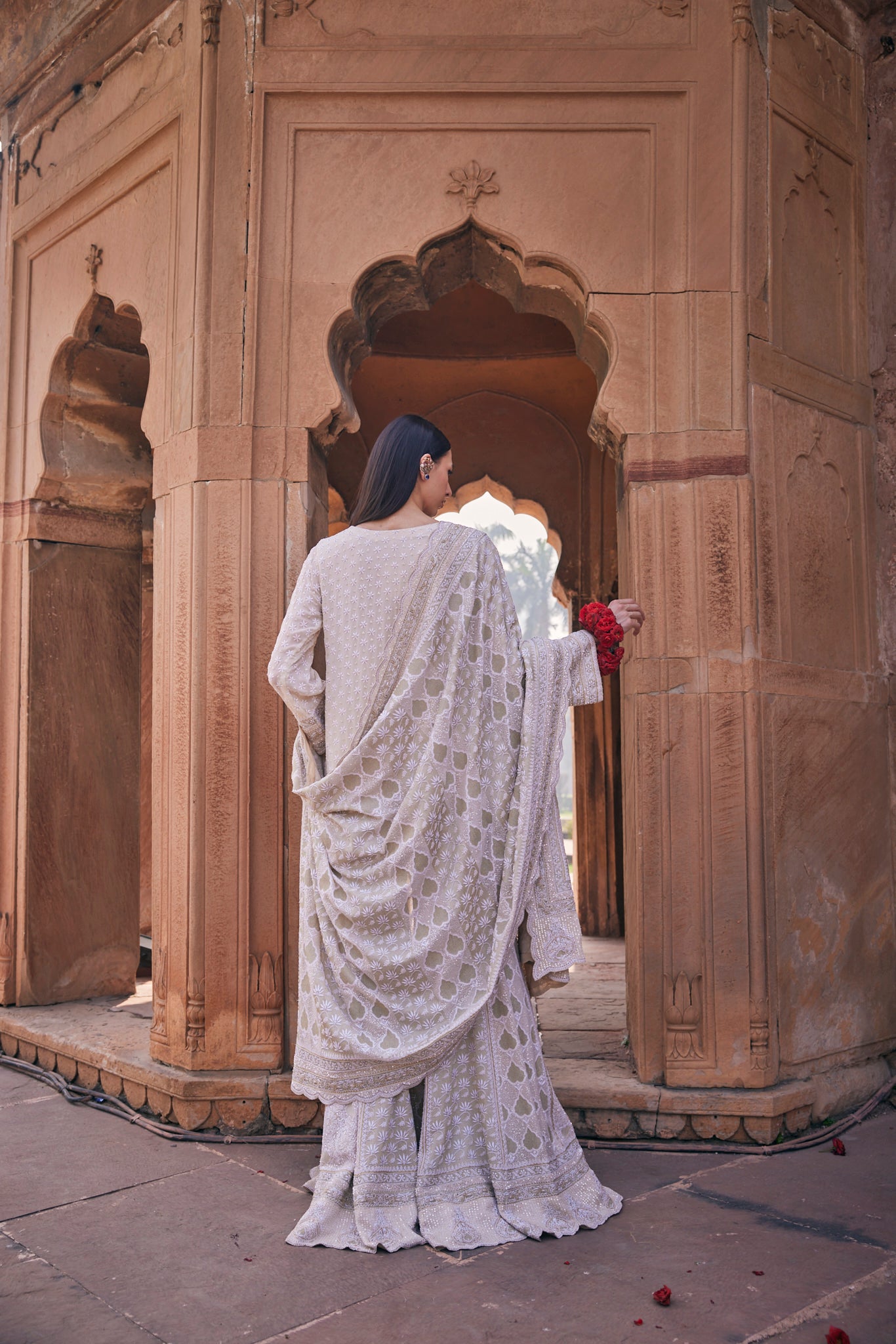 Zoya Sharara Set - Ivory Do-Taar Chikankari Jaali Sharara Set