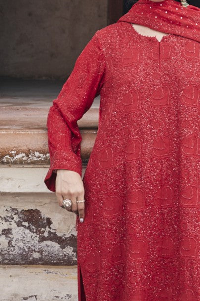 Gul-Naaz Kurta Set - Red Do-Taar Chikankari Kurta Set