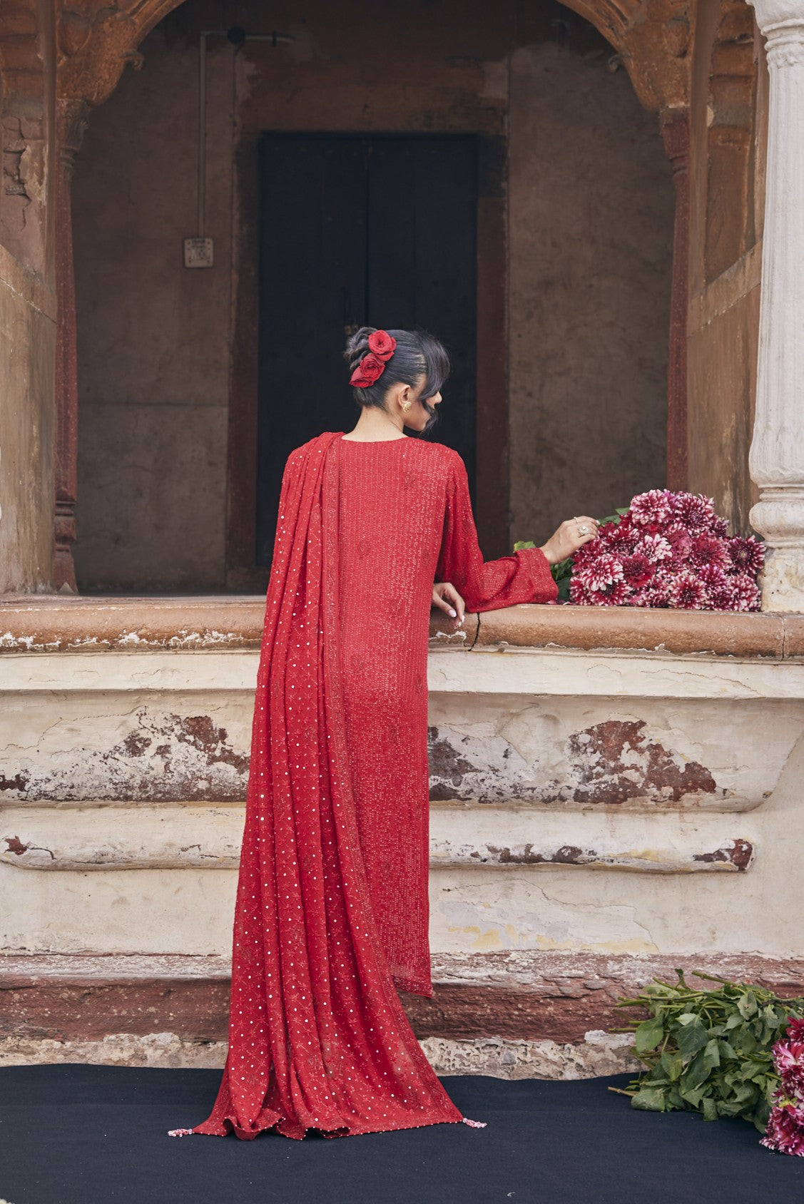 Gul-Naaz Kurta Set - Red Do-Taar Chikankari Kurta Set
