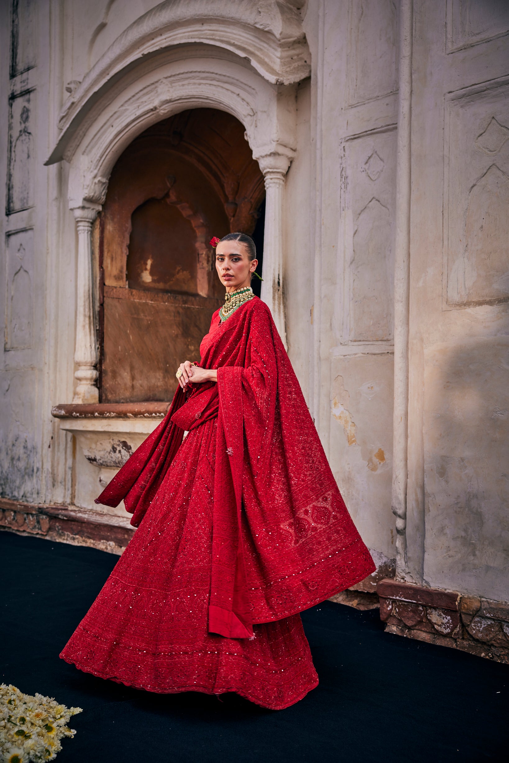 Hoor Lehenga Set - Red Do-Taar Chikankari Statement Lehenga Set
