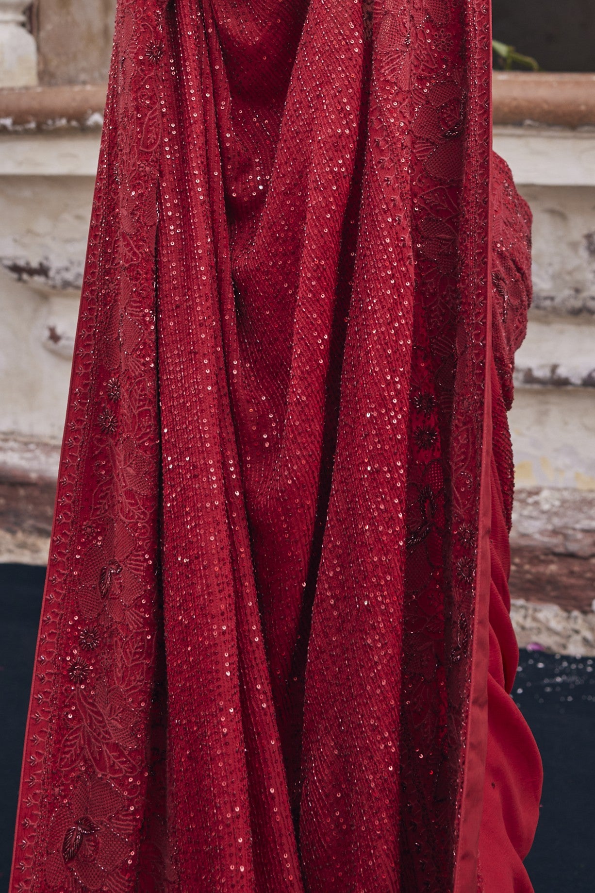 Mahira Saree - Red Georgette Do-Taar Chikankari Saree