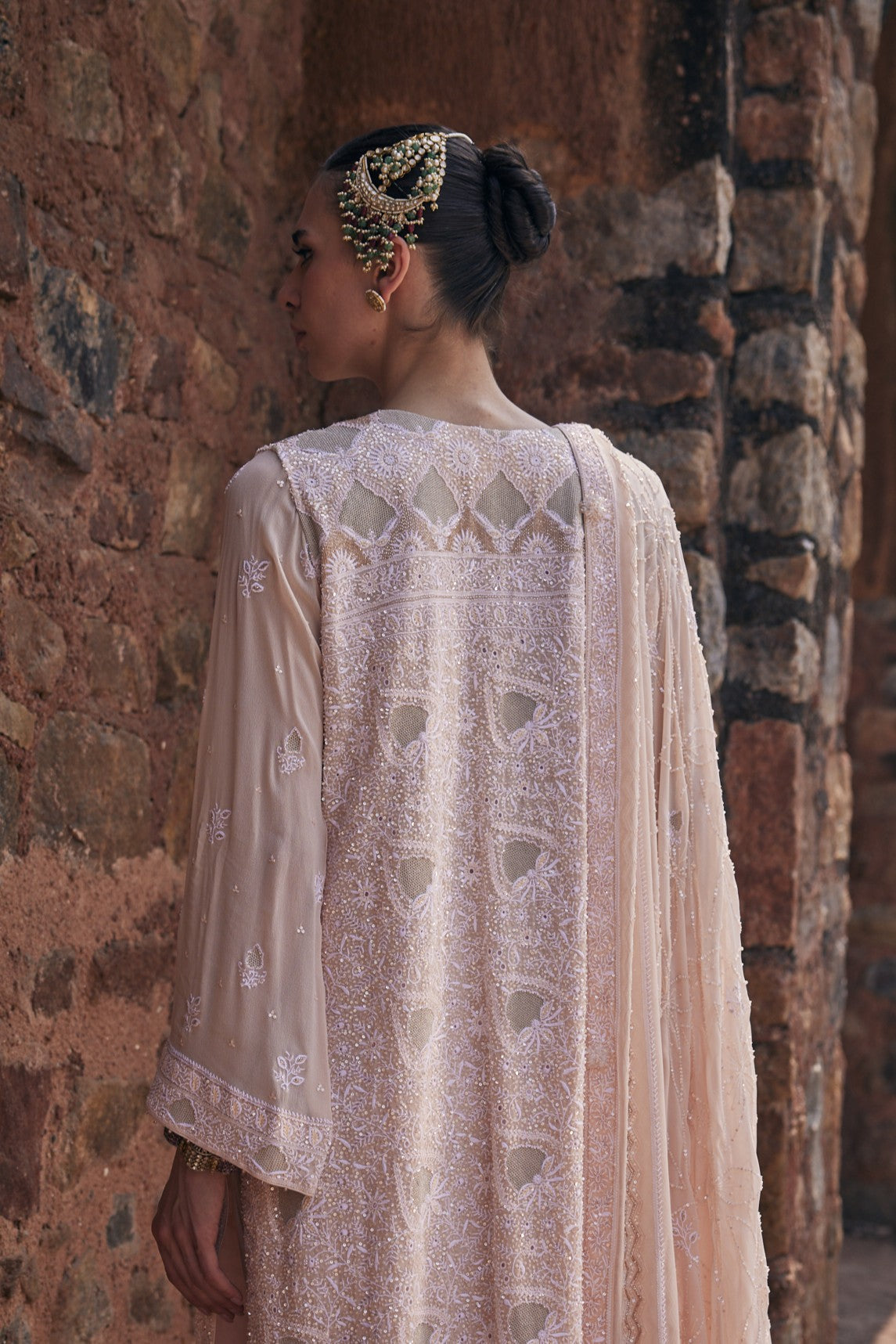 Sahar Kurta Set - Peach Jaali Chikankari Kurta Set