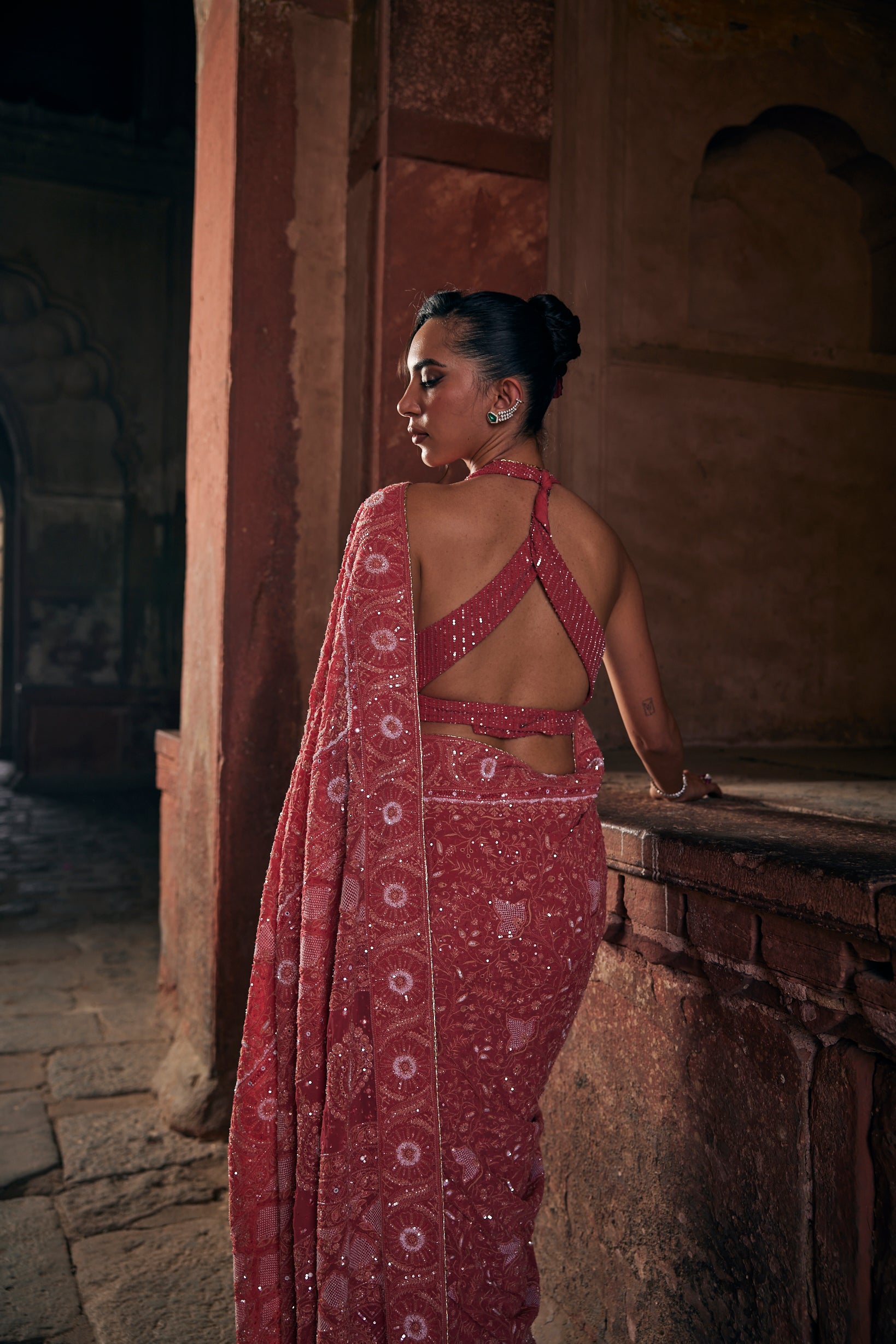 Aayat Saree - Fuchsia Georgette Paisley Boota Saree