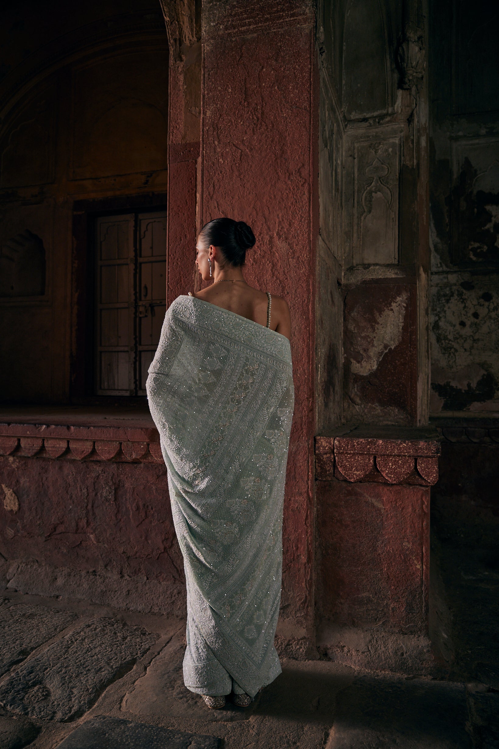 Aira Saree - Aqua Blue Chikankari & Jaal Saree