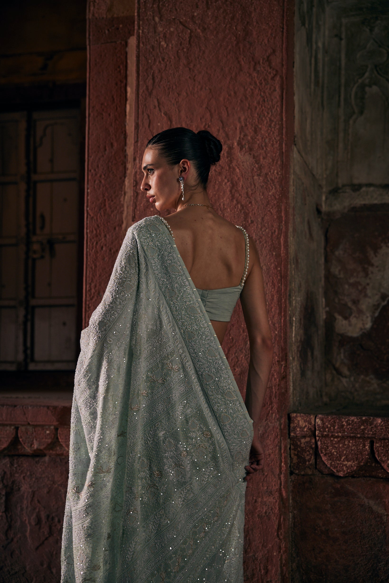 Aira Saree - Aqua Blue Chikankari & Jaal Saree